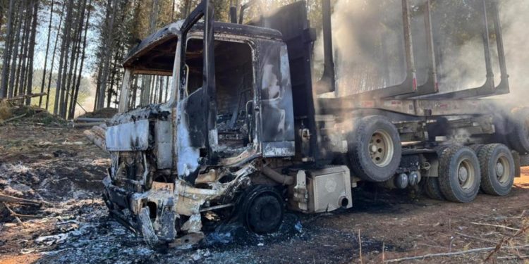 Segundo ataque incendiario en La Araucanía: desconocidos queman un camión y un skidder en Traiguén