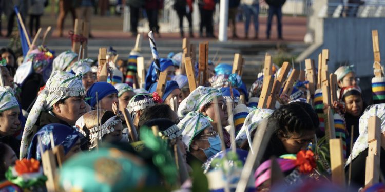 Histórico: 426 tejedoras mapuche rompen récord del telar más grande del mundo en Puerto Saavedra